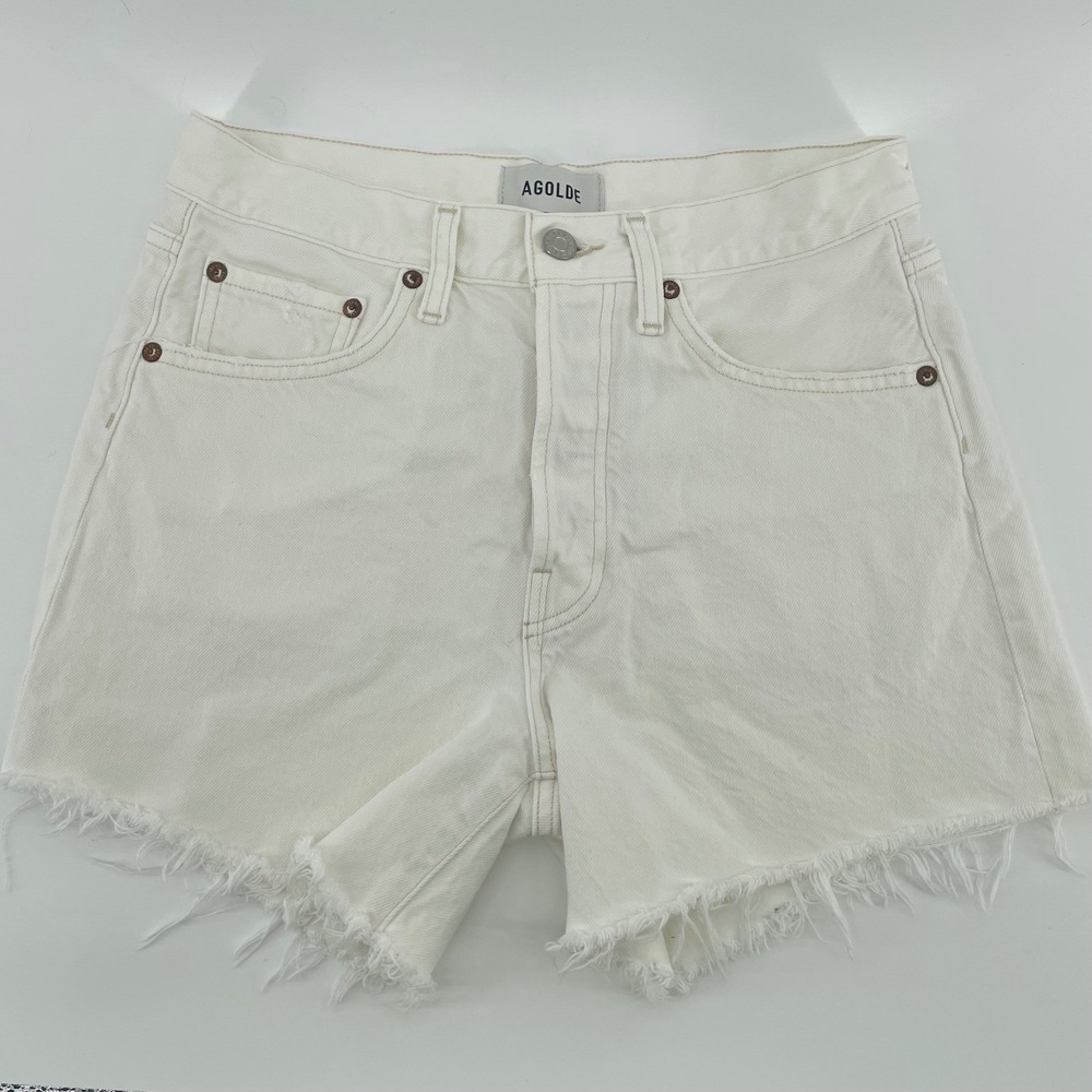 AGOLDE Parker Long High Rise White Denim Shorts A9010-1183 Size 25